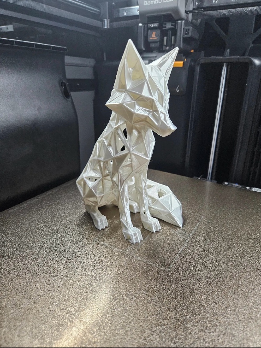 3D Printed Geometric Fox Figurine - White